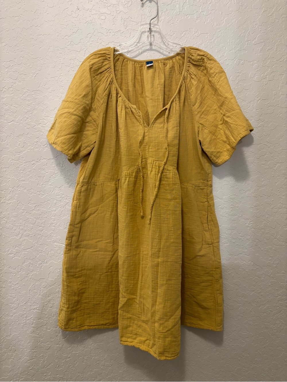 Old Navy split Neck Crinkle Gauze Mini Swing Dress mustard large